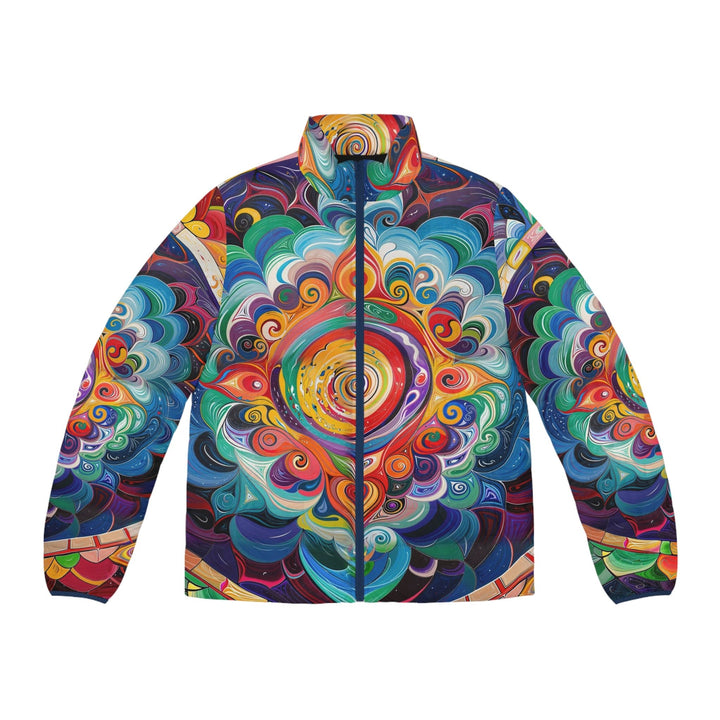 Vibrant Cosmic Mandala - Puffer Jacket - All Over Prints - g(0D·IO) - S - Dark blue zipper -