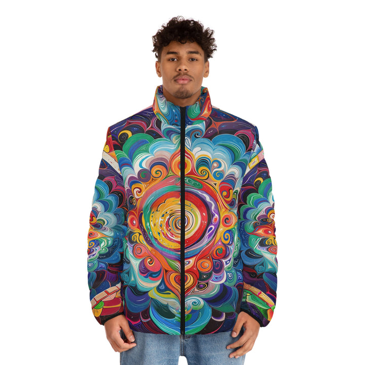 Vibrant Cosmic Mandala - Puffer Jacket - All Over Prints - g(0D·IO) - S - Black zipper -