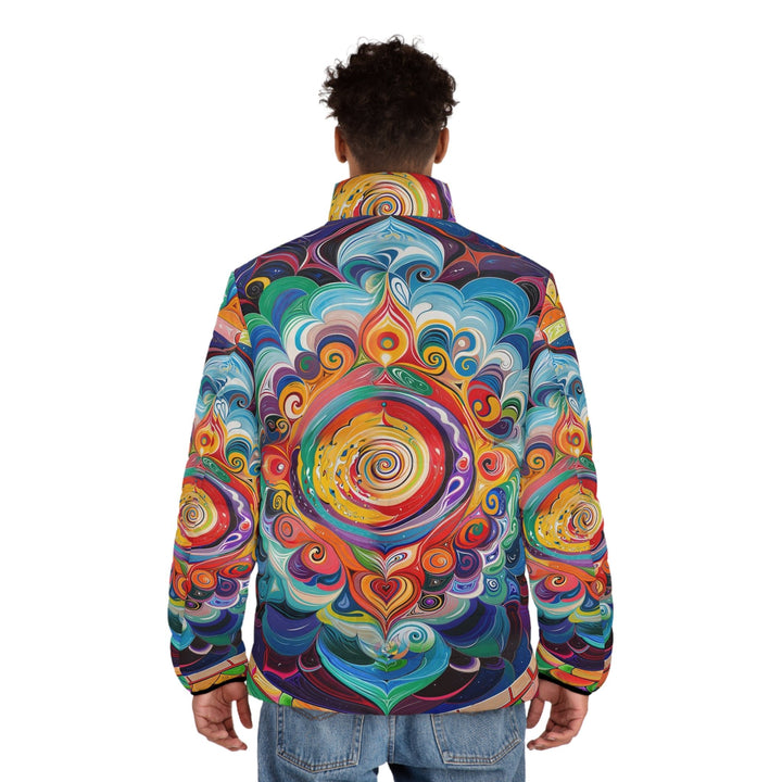 Vibrant Cosmic Mandala - Puffer Jacket - All Over Prints - g(0D·IO) - S - Black zipper -