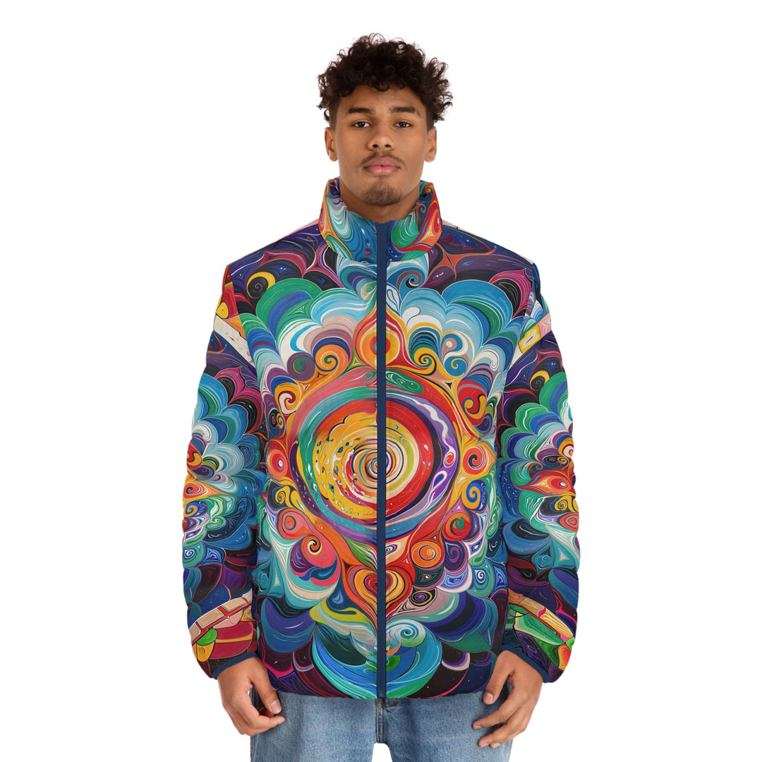 Vibrant Cosmic Mandala - Puffer Jacket - All Over Prints - g(0D·IO) - S - Black zipper -