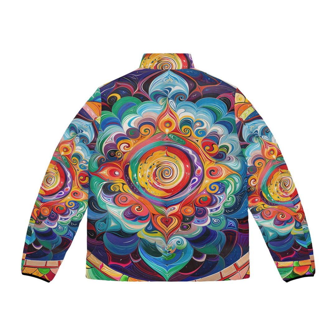 Vibrant Cosmic Mandala - Puffer Jacket - All Over Prints - g(0D·IO) - S - Black zipper -