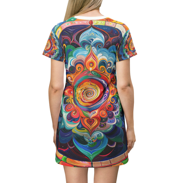 Vibrant Cosmic Mandala - T-Shirt Dress - All Over Prints - g(0D·IO) - XS - -