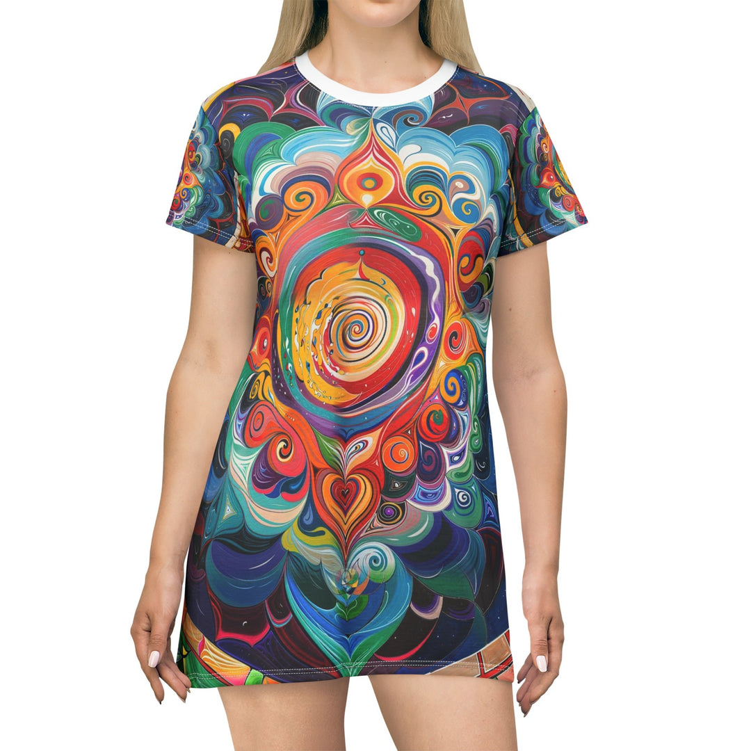 Vibrant Cosmic Mandala - T-Shirt Dress - All Over Prints - g(0D·IO) - XS - -