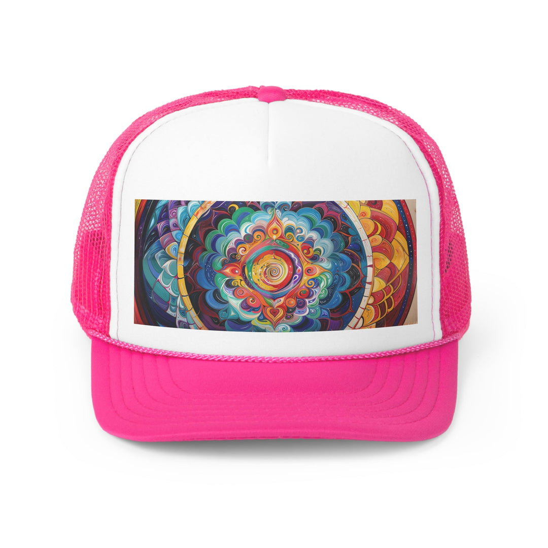 Vibrant Cosmic Mandala - Trucker Hat - Hats - g(0D·IO) - Pink - One size -