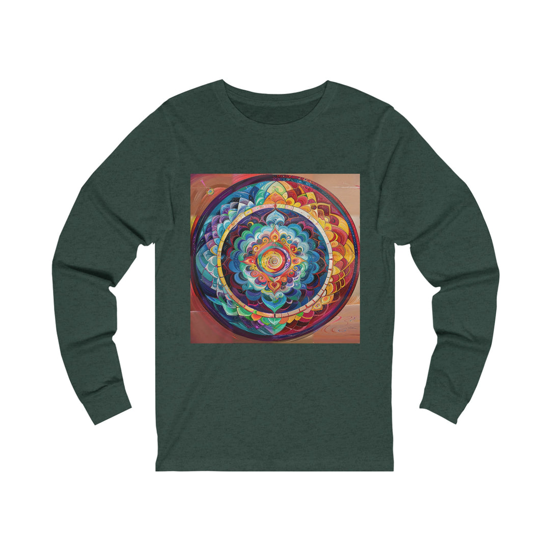 Vibrant Cosmic Mandala - Unisex Jersey Long Sleeve Tee - Long-sleeve - g(0D·IO) - S - Heather Forest -