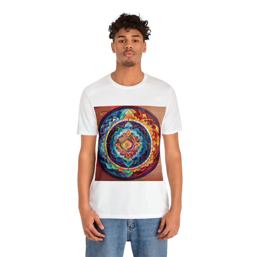 Vibrant Cosmic Mandala - Unisex Jersey Short Sleeve Tee - T-Shirt - g(0D·IO) - Black - S -