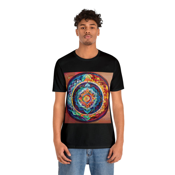 Vibrant Cosmic Mandala - Unisex Jersey Short Sleeve Tee - T-Shirt - g(0D·IO) - Black - S -