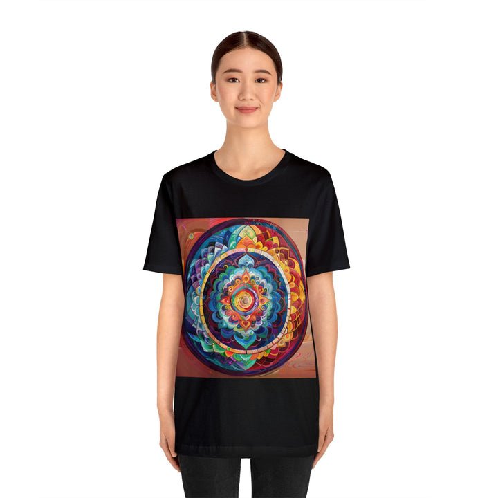 Vibrant Cosmic Mandala - Unisex Jersey Short Sleeve Tee - T-Shirt - g(0D·IO) - Black - S -