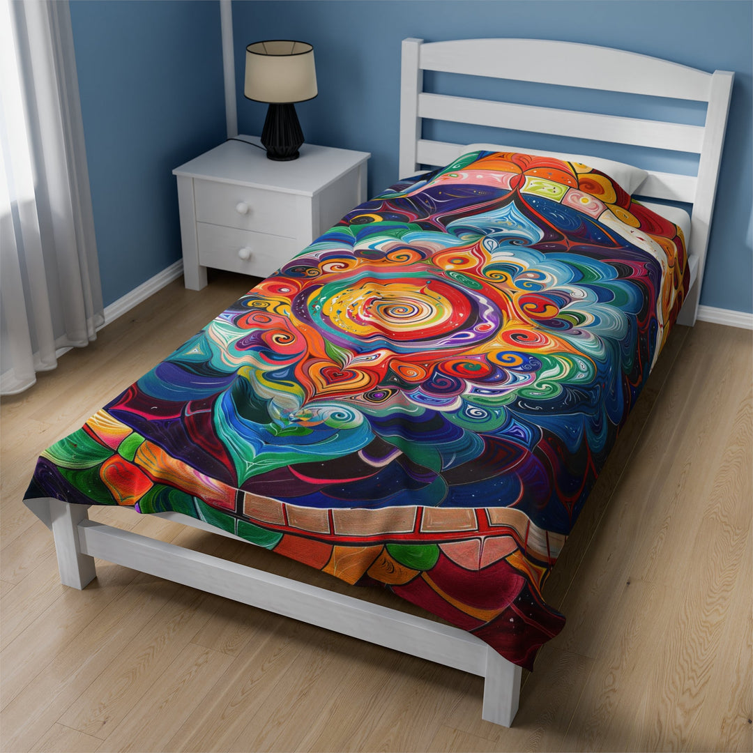 Vibrant Cosmic Mandala - Velveteen Plush Blanket - All Over Prints - g(0D·IO) - 30" × 40" - -