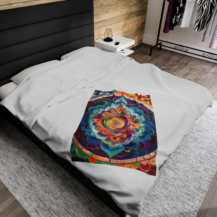 Vibrant Cosmic Mandala - Velveteen Plush Blanket - All Over Prints - g(0D·IO) - 30" × 40" - -