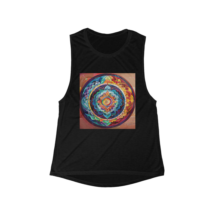 Vibrant Cosmic Mandala - Women's Flowy Scoop Muscle Tank - Tank Top - g(0D·IO) - S - Black -