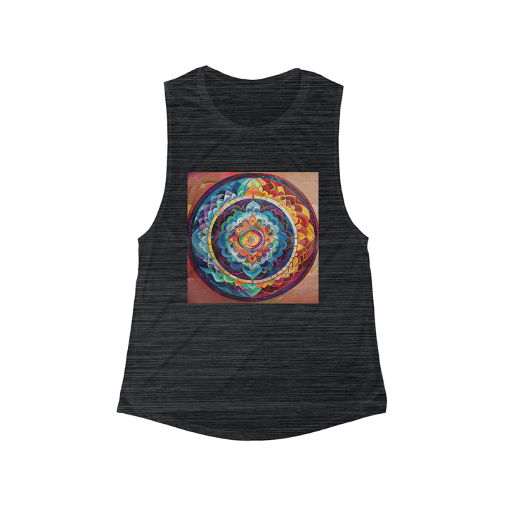 Vibrant Cosmic Mandala - Women's Flowy Scoop Muscle Tank - Tank Top - g(0D·IO) - S - Black Slub -