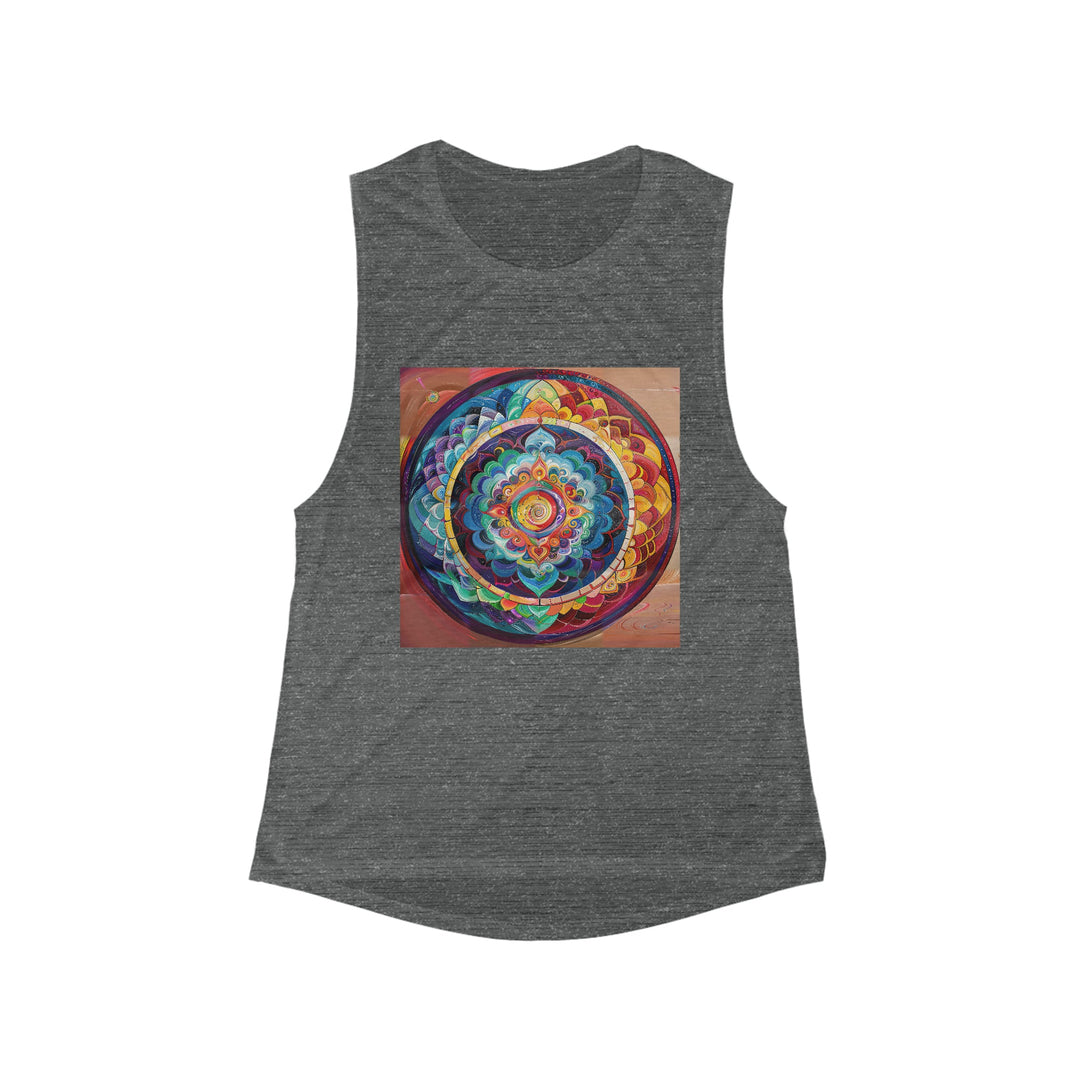 Vibrant Cosmic Mandala - Women's Flowy Scoop Muscle Tank - Tank Top - g(0D·IO) - S - Asphalt Slub -