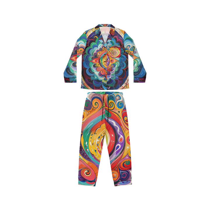 Vibrant Cosmic Mandala - Women's Satin Pajamas - All Over Prints - g(0D·IO) - XS/S - Black -