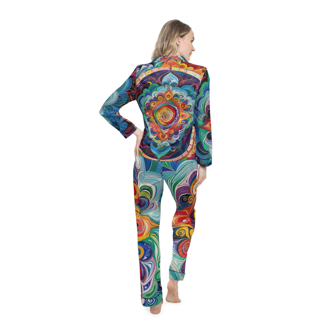 Vibrant Cosmic Mandala - Women's Satin Pajamas - All Over Prints - g(0D·IO) - XS/S - Black -