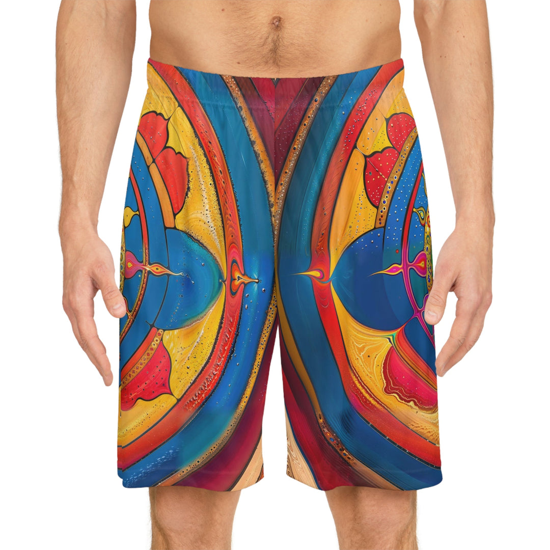 Vibrant Cosmic Spiral - AOP Basketball Shorts - All Over Prints - g(0D·IO) - Seam thread color automatically matched to design - XS -