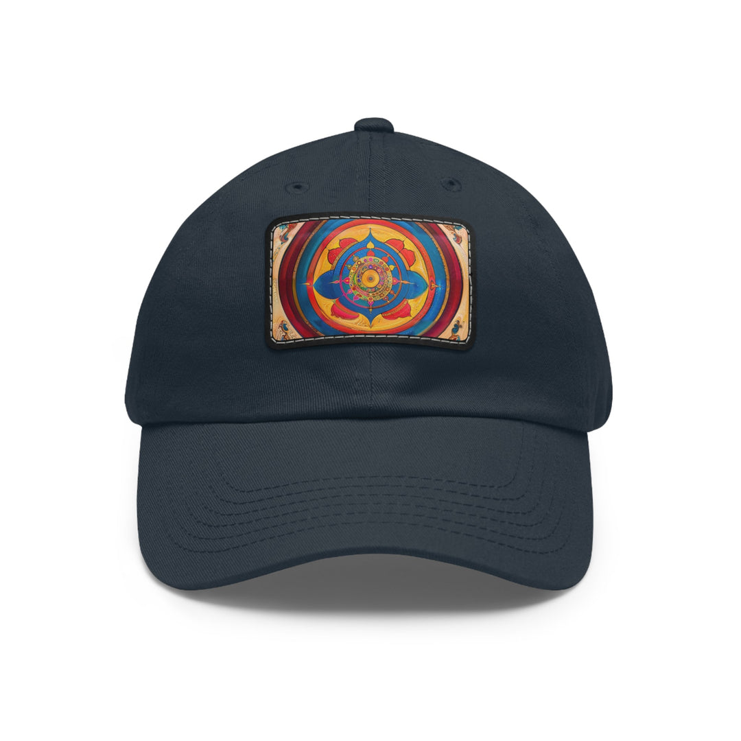 Vibrant Cosmic Spiral - Dad Hat - Hats - g(0D·IO) - Navy / Black patch - Rectangle - One size