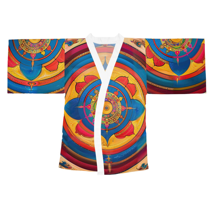 Vibrant Cosmic Spiral - Long Sleeve Kimono Robe - All Over Prints - g(0D·IO) - XS - White -