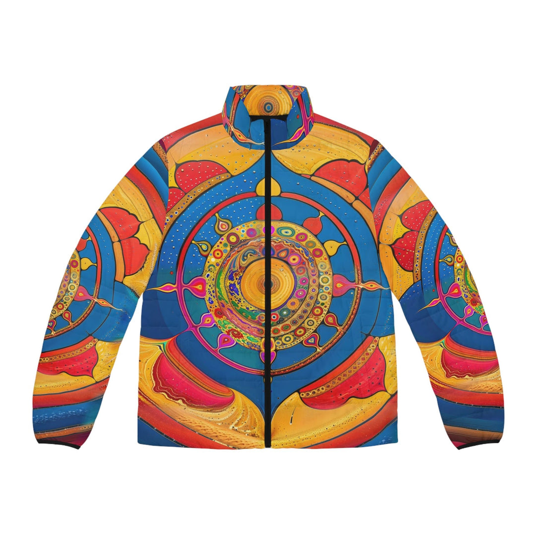 Vibrant Cosmic Spiral - Puffer Jacket - All Over Prints - g(0D·IO) - S - Black zipper -