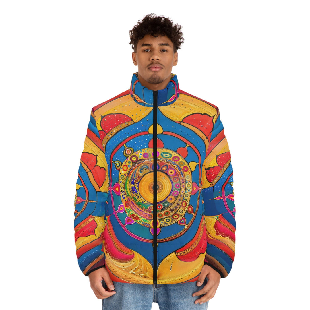 Vibrant Cosmic Spiral - Puffer Jacket - All Over Prints - g(0D·IO) - S - Black zipper -