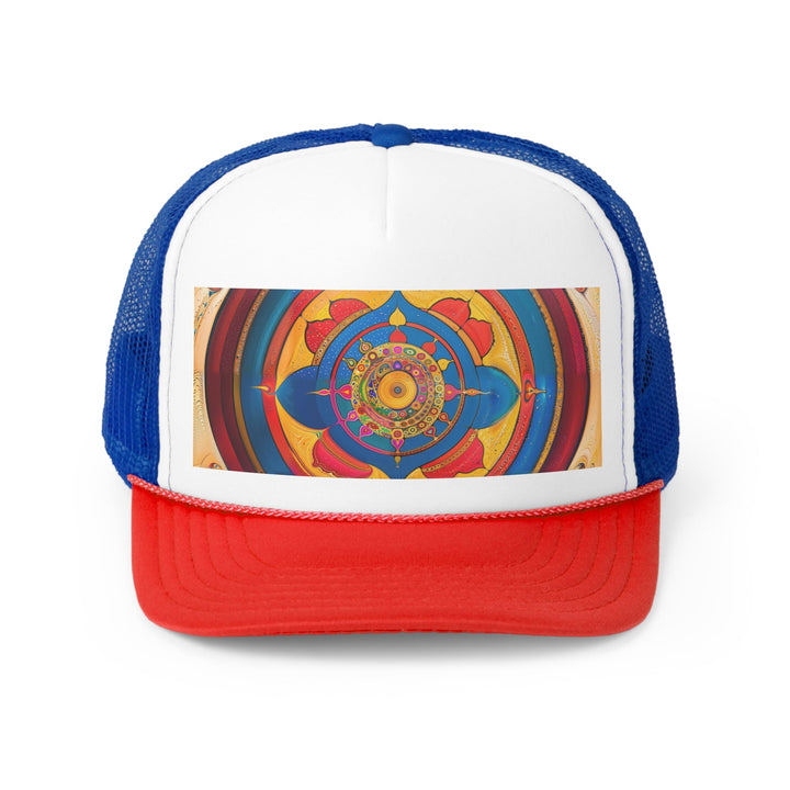 Vibrant Cosmic Spiral - Trucker Hat - Hats - g(0D·IO) - Blue/Red - One size -