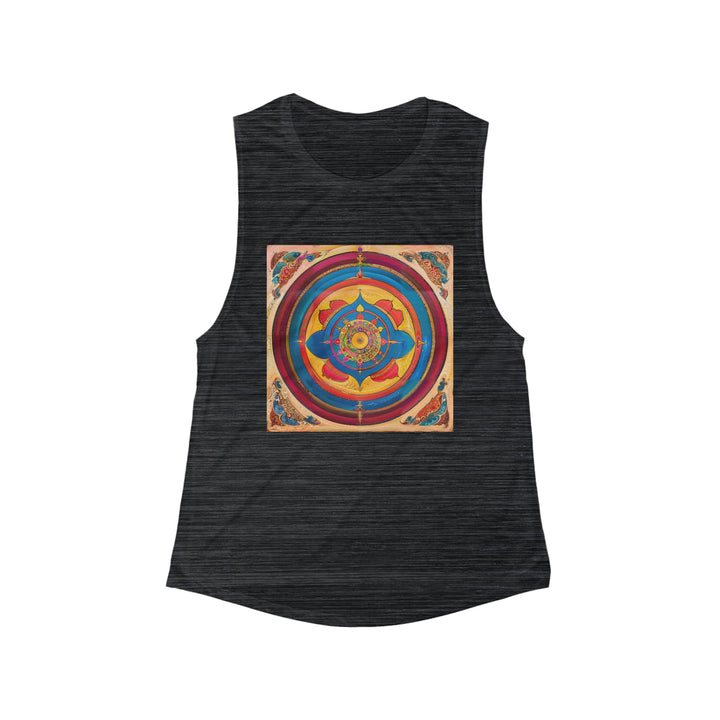 Vibrant Cosmic Spiral - Women's Flowy Scoop Muscle Tank - Tank Top - g(0D·IO) - S - Black Slub -