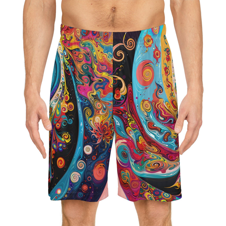 Vibrant Cosmic Swirl - AOP Basketball Shorts - All Over Prints - g(0D·IO) - Seam thread color automatically matched to design - XS -