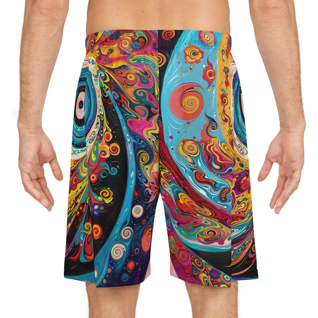 Vibrant Cosmic Swirl - AOP Basketball Shorts - All Over Prints - g(0D·IO) - Seam thread color automatically matched to design - XS -