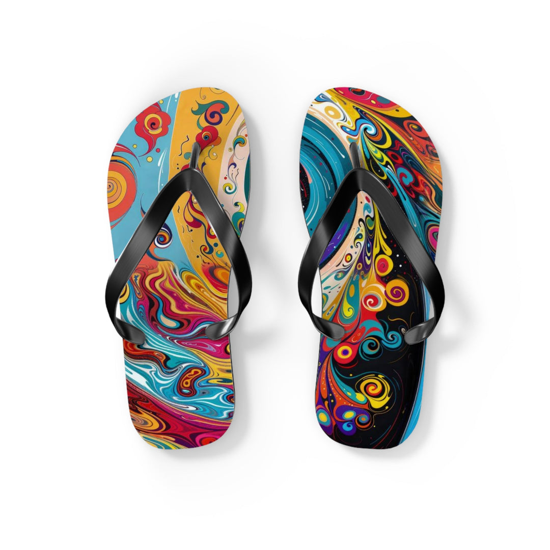 Vibrant Cosmic Swirl - Flip Flops - Shoes - g(0D·IO) - S - Black sole -