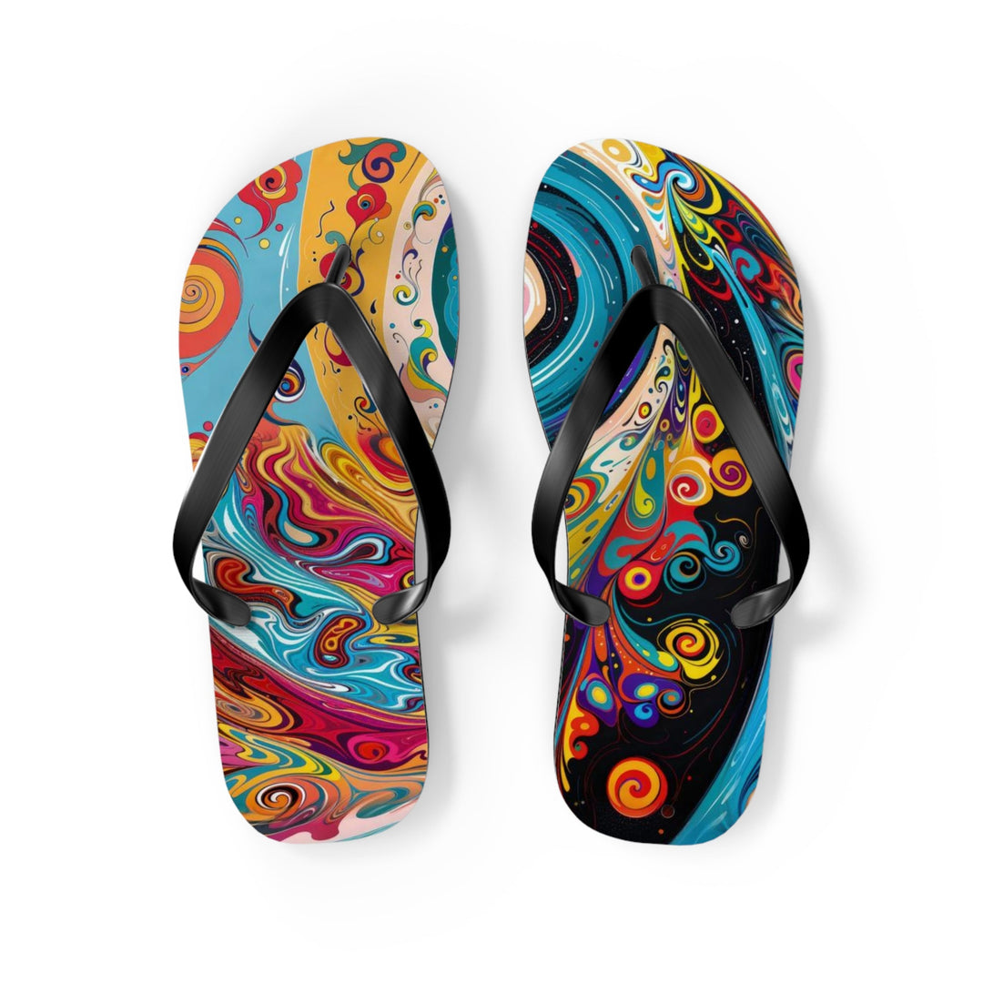 Vibrant Cosmic Swirl - Flip Flops - Shoes - g(0D·IO) - M - Black sole -