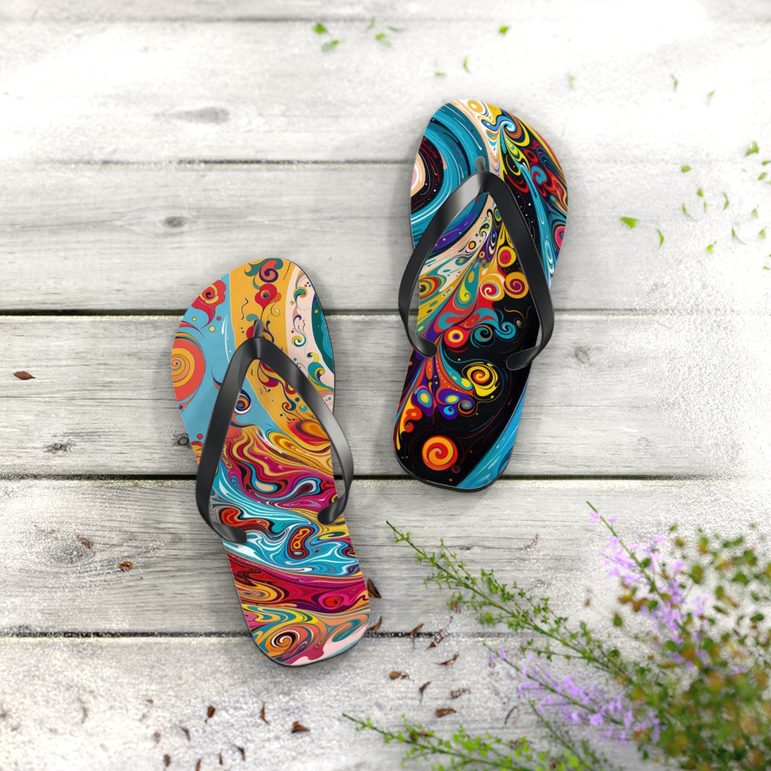 Vibrant Cosmic Swirl - Flip Flops - Shoes - g(0D·IO) - XL - Black sole -