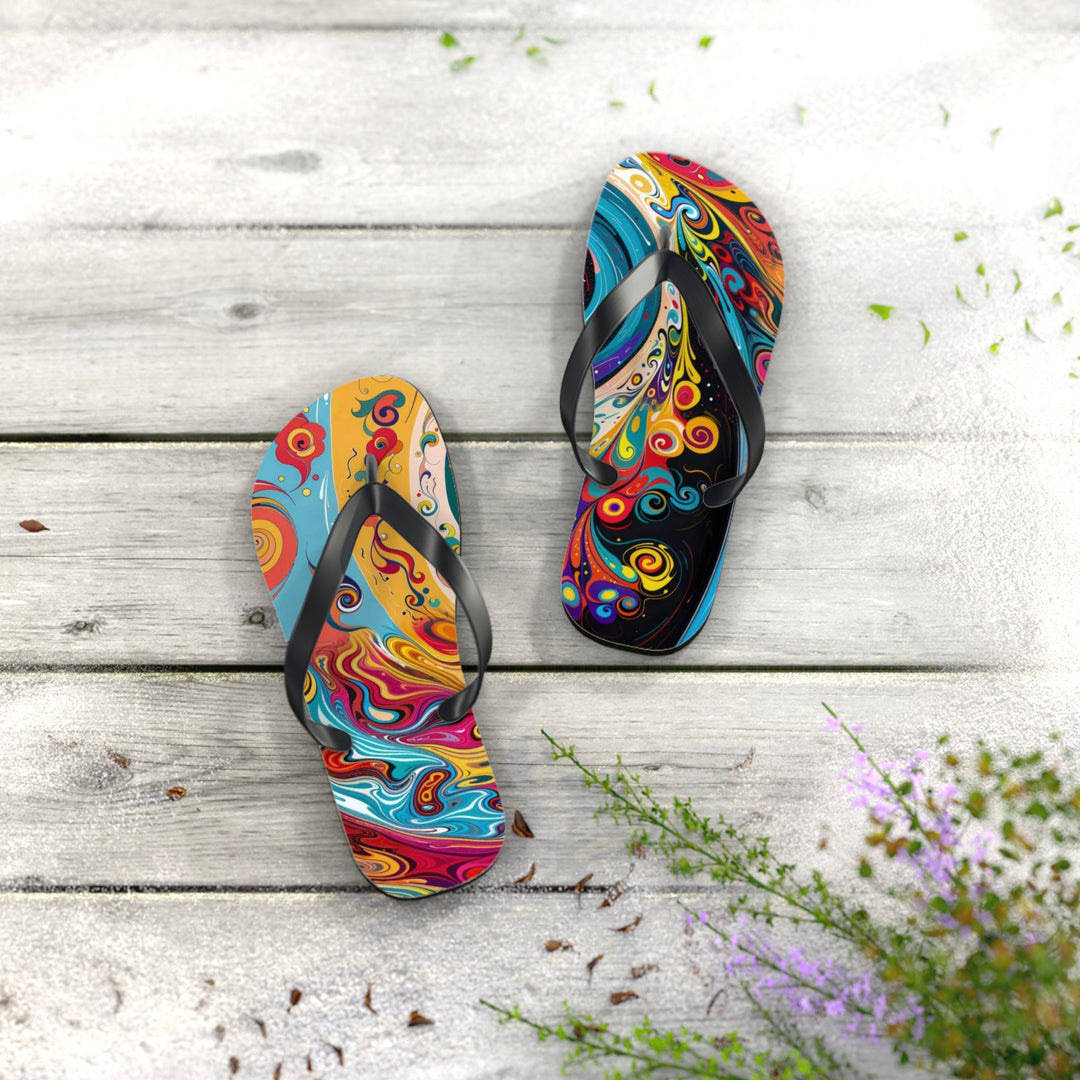 Vibrant Cosmic Swirl - Flip Flops - Shoes - g(0D·IO) - XL - Black sole -