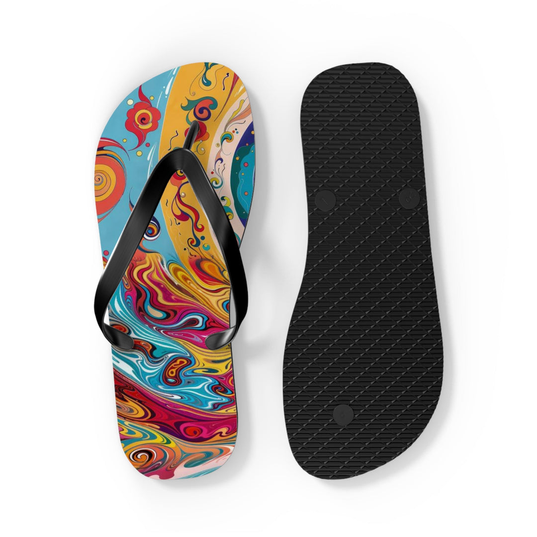 Vibrant Cosmic Swirl - Flip Flops - Shoes - g(0D·IO) - XL - Black sole -