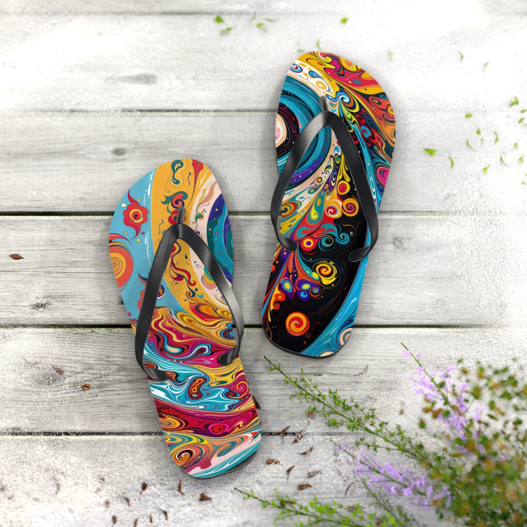 Vibrant Cosmic Swirl - Flip Flops - Shoes - g(0D·IO) - XL - Black sole -