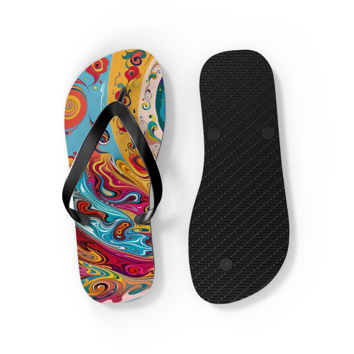 Vibrant Cosmic Swirl - Flip Flops - Shoes - g(0D·IO) - XL - Black sole -