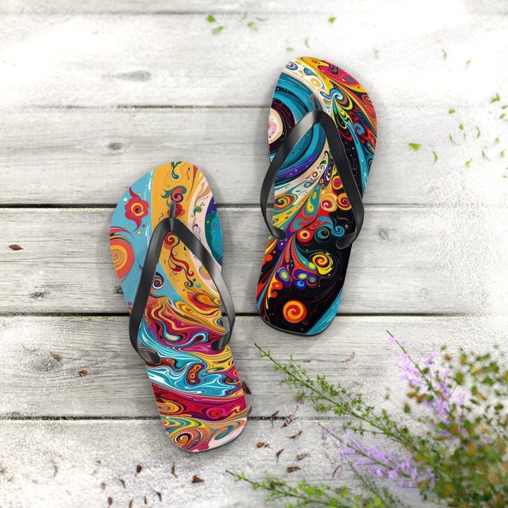 Vibrant Cosmic Swirl - Flip Flops - Shoes - g(0D·IO) - XL - Black sole -