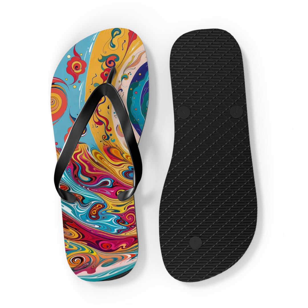 Vibrant Cosmic Swirl - Flip Flops - Shoes - g(0D·IO) - XL - Black sole -