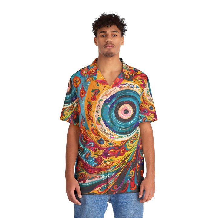 Vibrant Cosmic Swirl - Men's Hawaiian Shirt - All Over Prints - g(0D·IO) - S - Black -