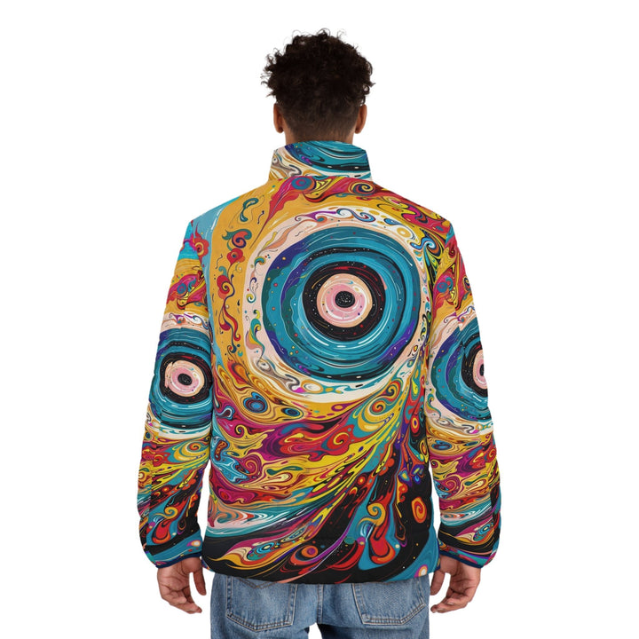 Vibrant Cosmic Swirl - Puffer Jacket - All Over Prints - g(0D·IO) - S - Black zipper -