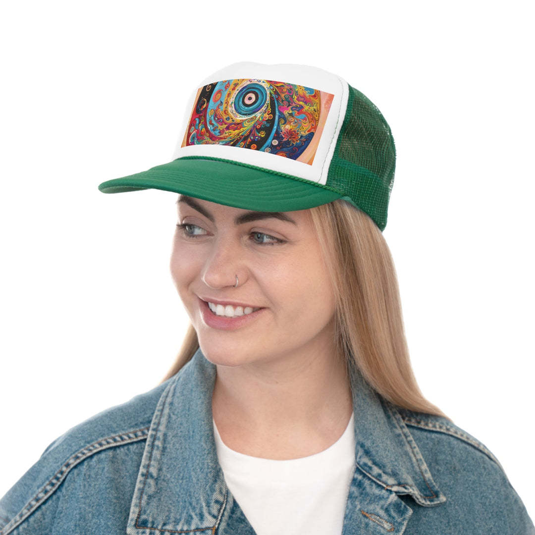 Vibrant Cosmic Swirl - Trucker Hat - Hats - g(0D·IO) - Pink - One size -