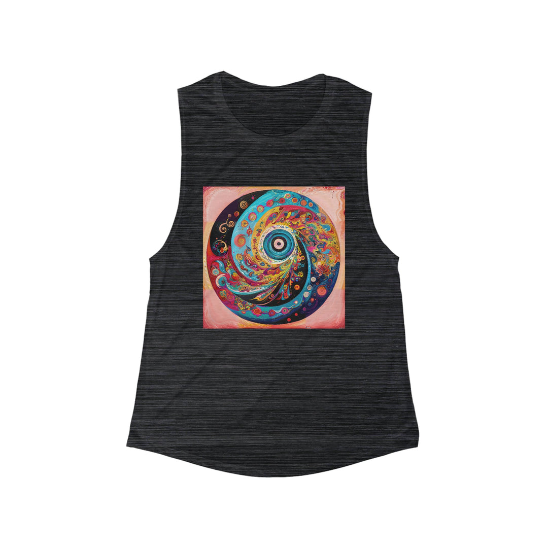 Vibrant Cosmic Swirl - Women's Flowy Scoop Muscle Tank - Tank Top - g(0D·IO) - S - Black Slub -