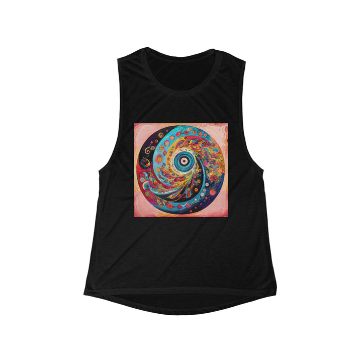 Vibrant Cosmic Swirl - Women's Flowy Scoop Muscle Tank - Tank Top - g(0D·IO) - S - Black -