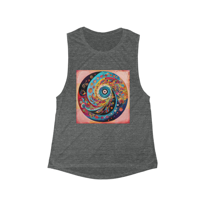 Vibrant Cosmic Swirl - Women's Flowy Scoop Muscle Tank - Tank Top - g(0D·IO) - S - Asphalt Slub -