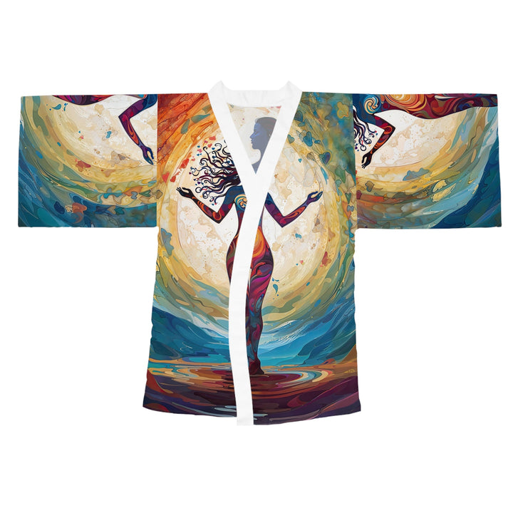 Vibrant Ethereal Dance - Long Sleeve Kimono Robe - All Over Prints - g(0D·IO) - XS - White -