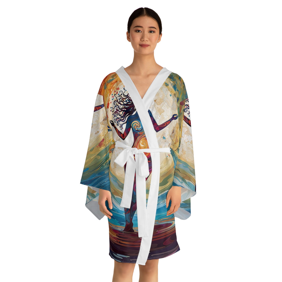 Vibrant Ethereal Dance - Long Sleeve Kimono Robe - All Over Prints - g(0D·IO) - XS - Black -