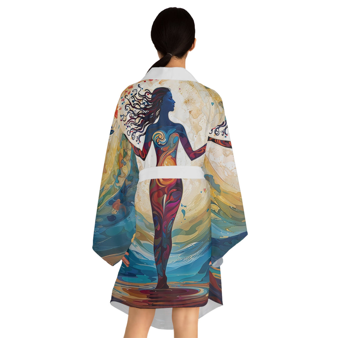 Vibrant Ethereal Dance - Long Sleeve Kimono Robe - All Over Prints - g(0D·IO) - XS - Black -