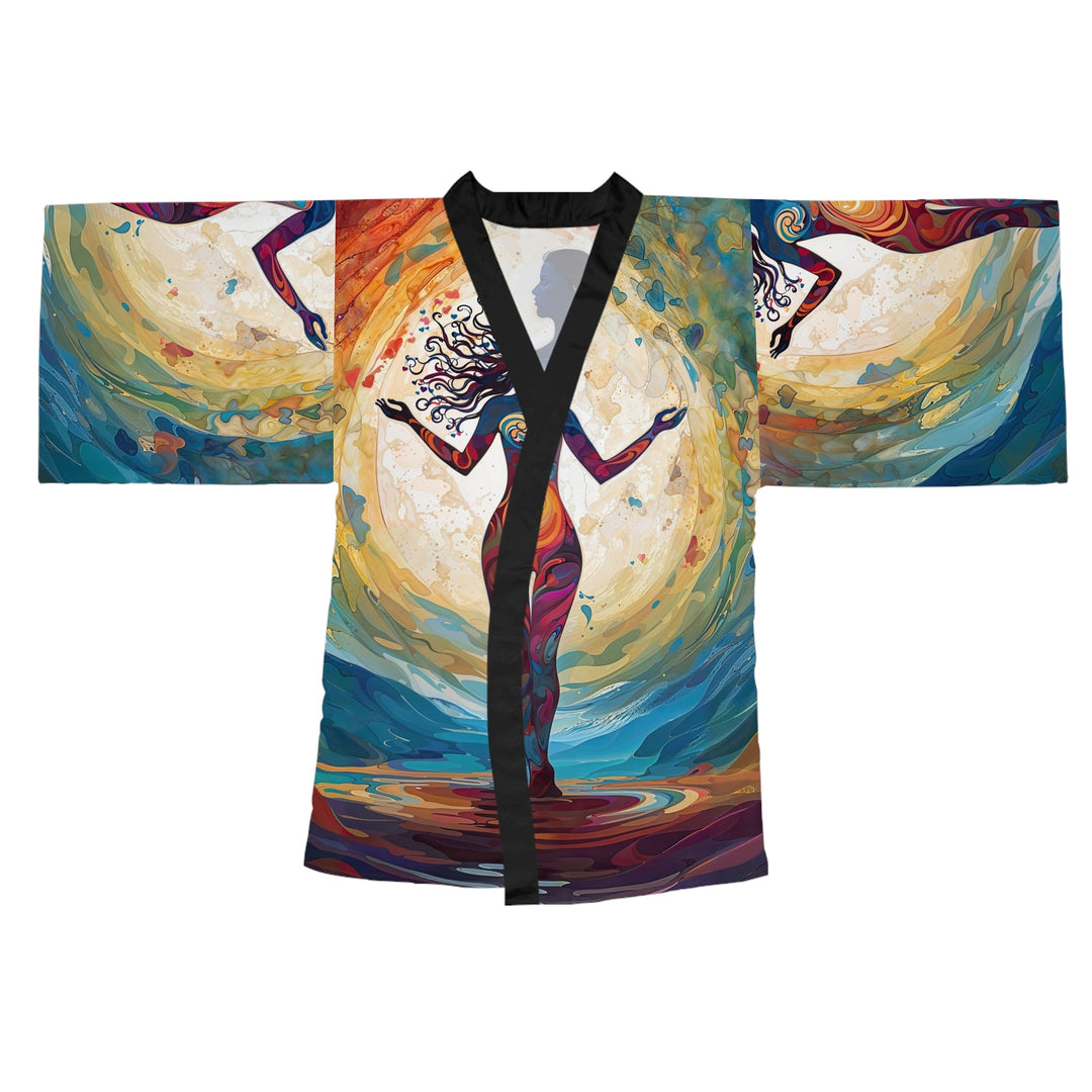 Vibrant Ethereal Dance - Long Sleeve Kimono Robe - All Over Prints - g(0D·IO) - XS - Black -