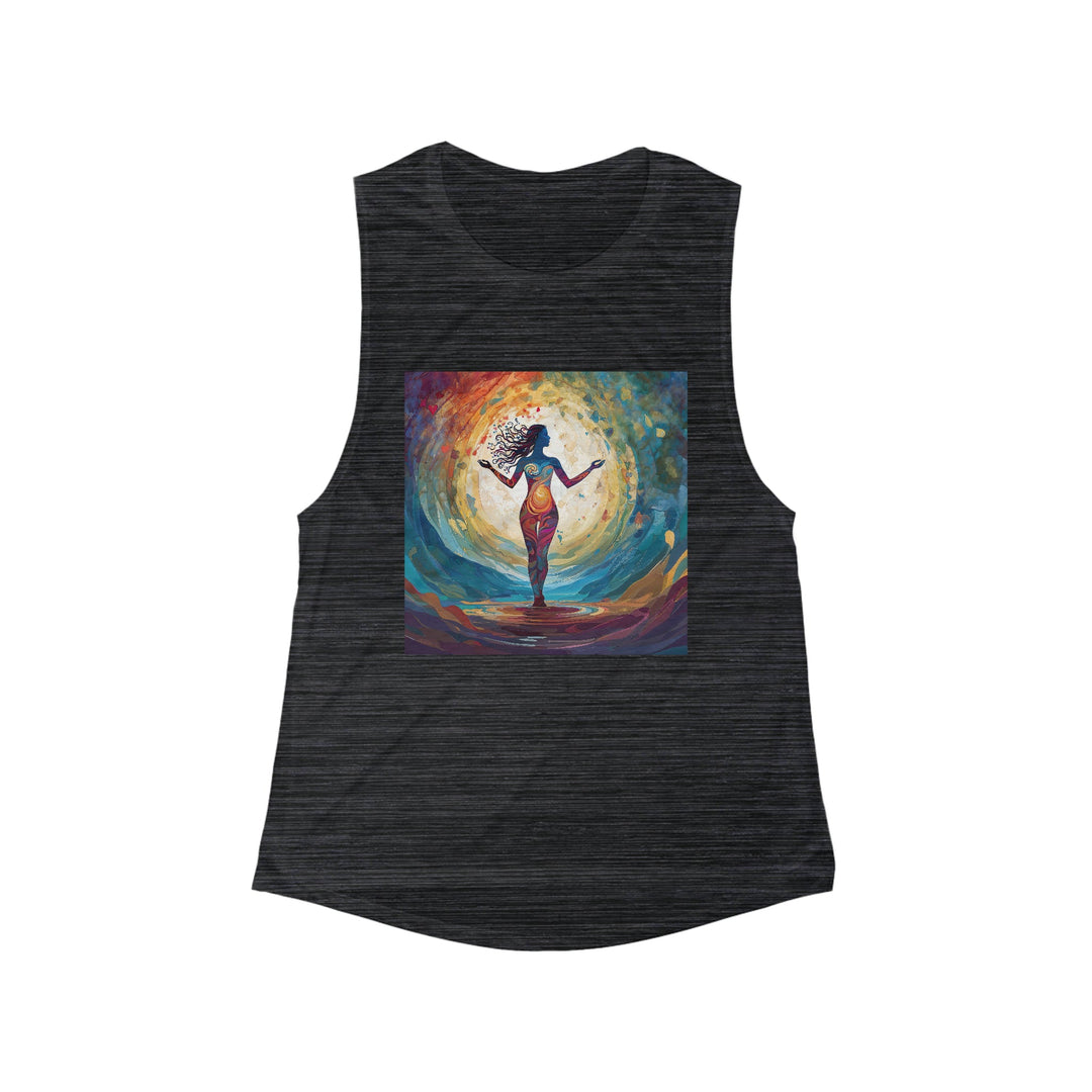 Vibrant Ethereal Dance - Women's Flowy Scoop Muscle Tank - Tank Top - g(0D·IO) - S - Black Slub -