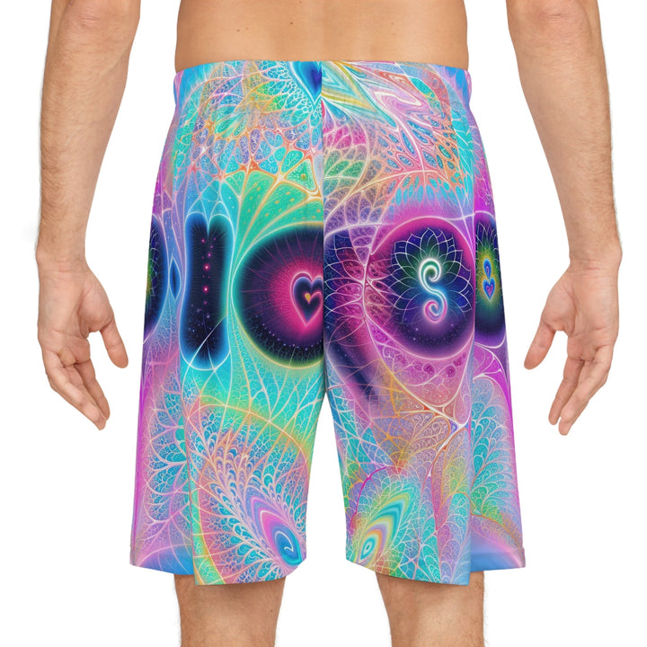 Vibrant Ethereal Hearts - AOP Basketball Shorts - All Over Prints - g(0D·IO) - Seam thread color automatically matched to design - S -