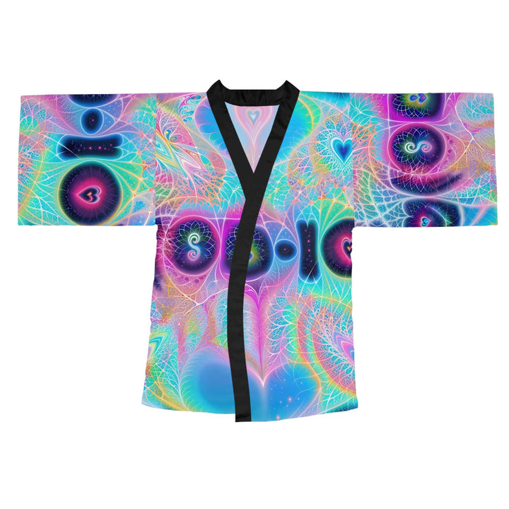 Vibrant Ethereal Hearts - Long Sleeve Kimono Robe - All Over Prints - g(0D·IO) - XS - Black -